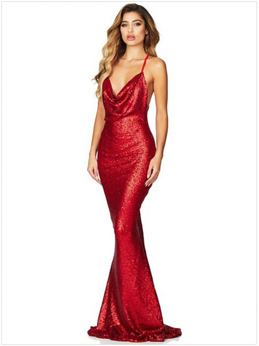 Sequin Mermaid/Trumpet V-Neck Sleeveless-Prom Dress-GD102164