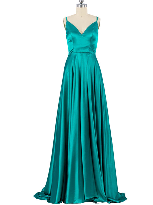 Silk Like Satin A-Line Spaghetti Straps Sleeveless-Prom Dress-GD100120
