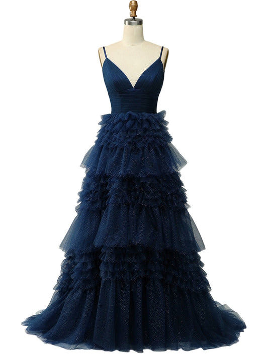 Glitter Tulle Empire Dipped Sleeveless-Prom Dress-GD101521