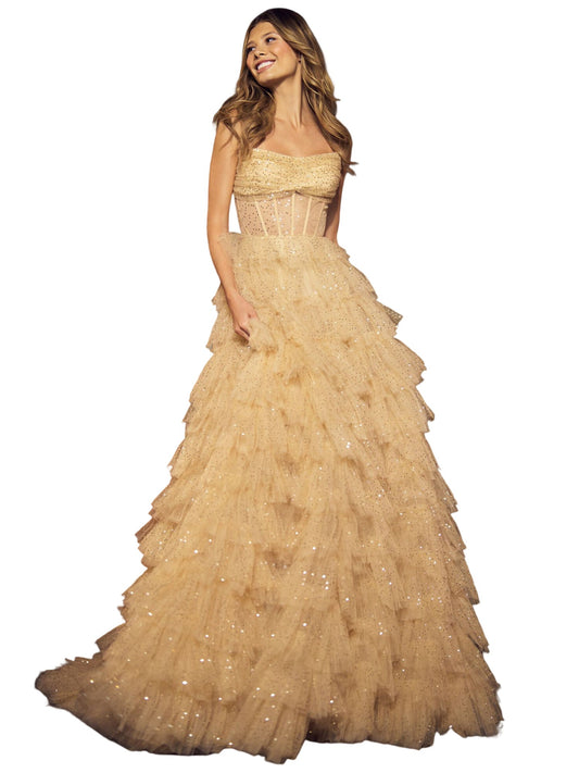 Glitter Tulle A-Line Boat Neck Sleeveless-Prom Dress-GD101611