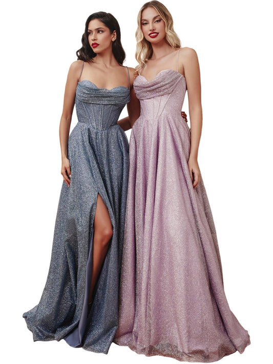 Glitter Tulle A-Line Spaghetti Straps Sleeveless-Prom Dress-GD101661