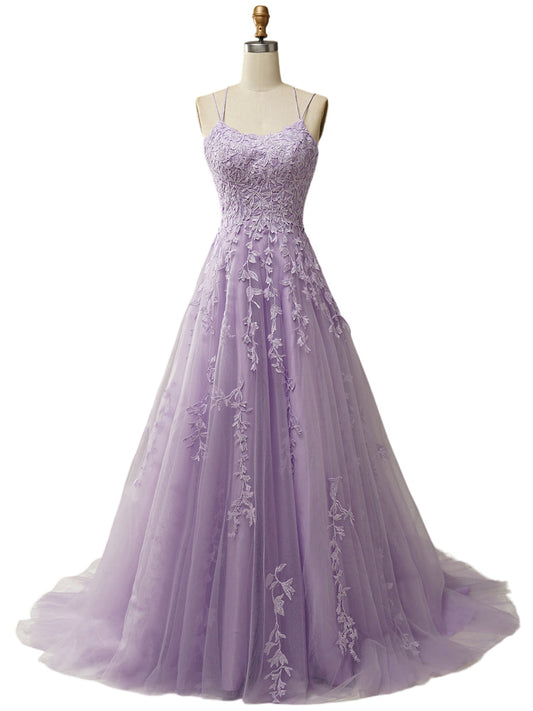 Lace A-Line Spaghetti Straps Sleeveless-Prom Dress-GD101663