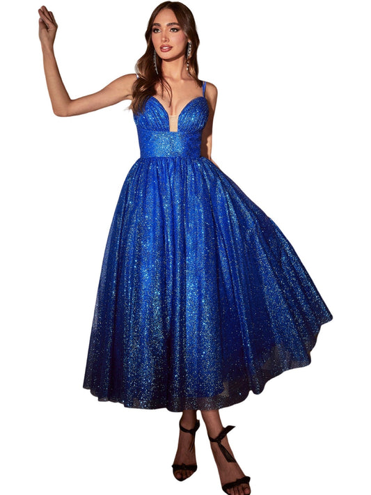 Glitter Tulle A-Line Spaghetti Straps Sleeveless-Prom Dress-GD101673