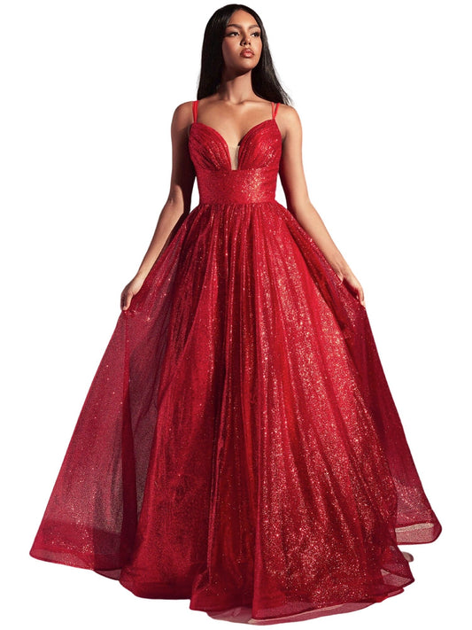 Glitter Tulle A-Line Spaghetti Straps Sleeveless-Prom Dress-GD101682