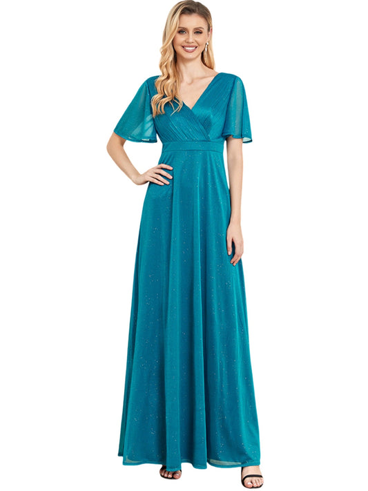 Glitter A-Line V-Neck Half Sleeves-Dress-GD101889