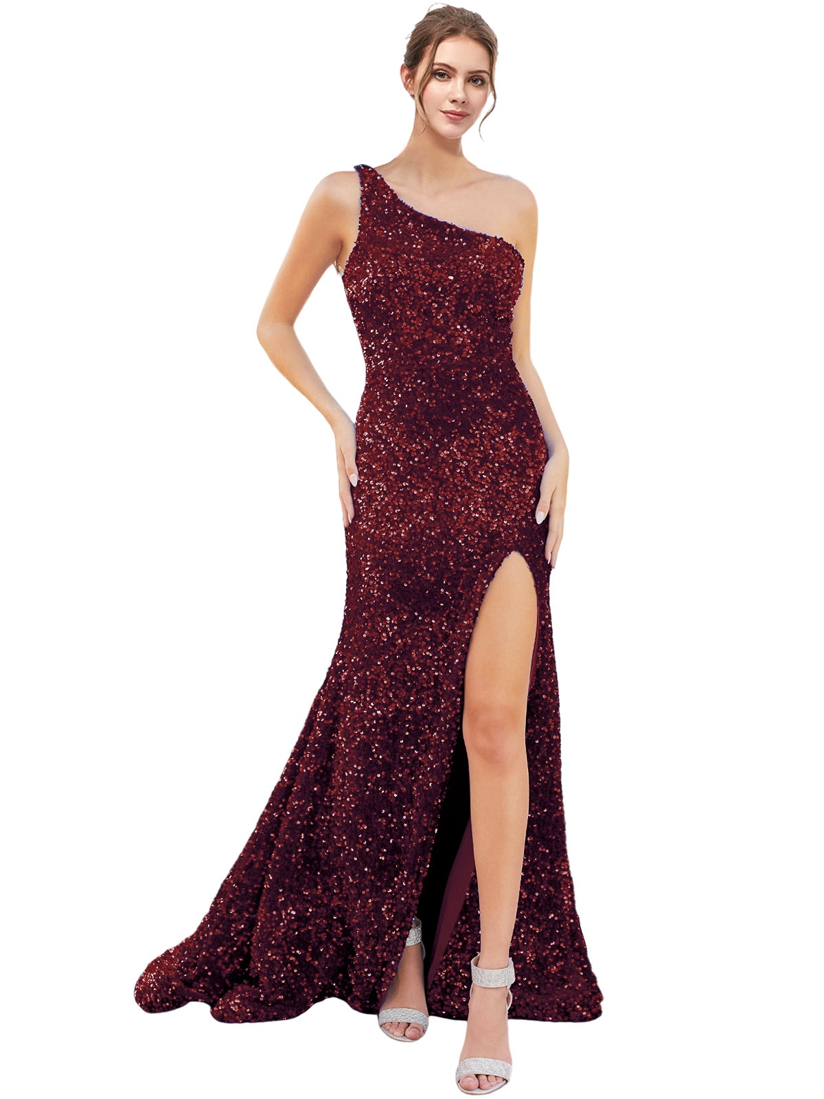 Sequin Mermaid One Shoulder Sleeveless Prom Dress-GD102061