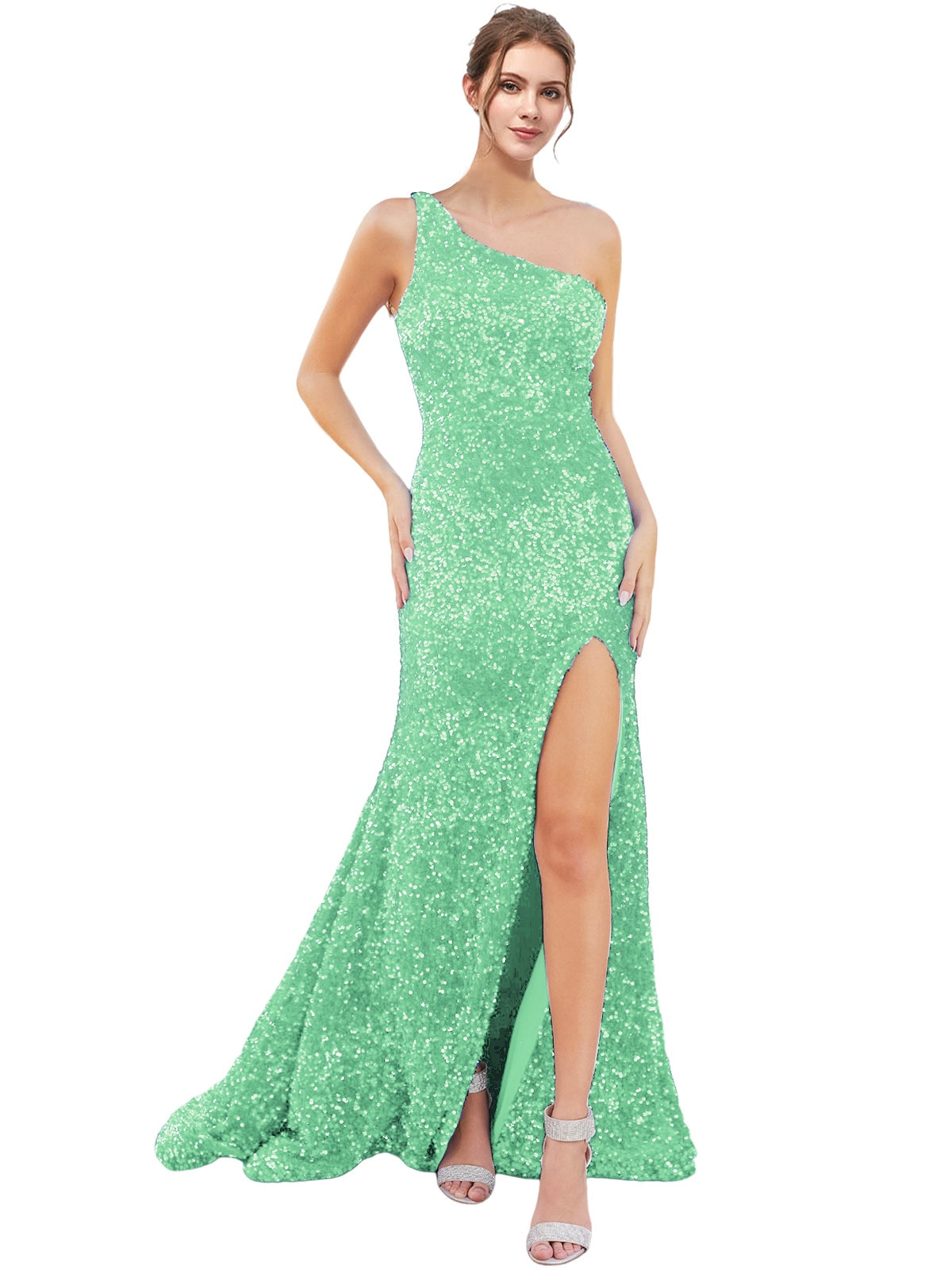 Sequin Mermaid One Shoulder Sleeveless Prom Dress-GD102061